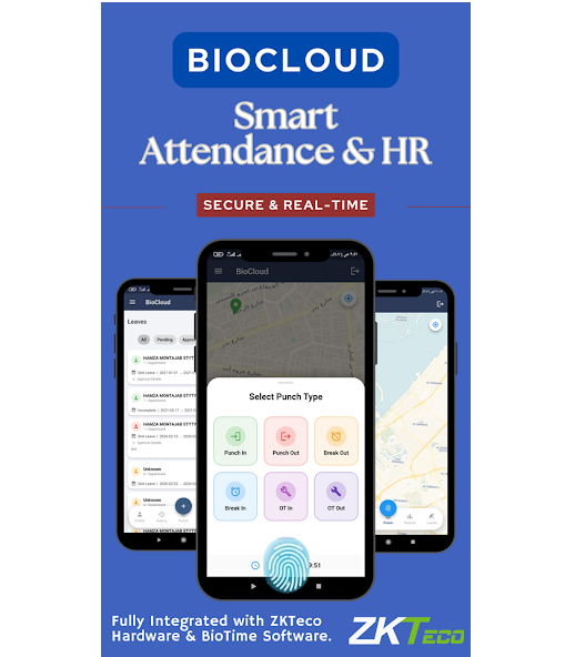 BioCloud Enterprise Ecosystem: A professional web-based Time and Attendance dashboard displayed on a modern monitor
