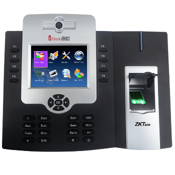 ZKTeco iClock880 fingerprint time & attendance and access control terminal in Dubai UAE, fast matching under 1s, flexible menu, Wi-Fi/GPRS option, expandable functions, centralized reporting.