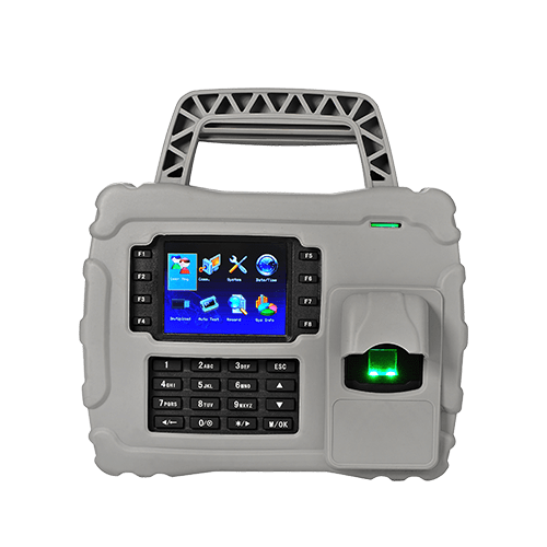 ZKTeco S922 Front View: IP65 Waterproof Portable Time Attendance Terminal with Carrying Handle, 3.5-inch Screen & Fingerprint Sensor - Dubai Supplier