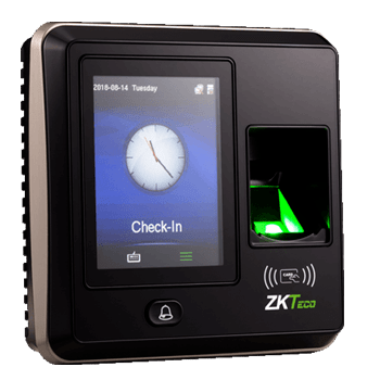 ZKTeco SF300 compact access control and time attendance terminal in Dubai UAE, with 2.4-inch color display, USB data management, and small 86×86mm lightweight design.
