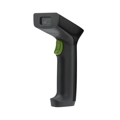 Angled perspective of handheld ZKTeco ZKB201S QR code reader featuring ergonomic black grip and durable design for warehouse logistics in UAE and Africa.