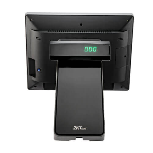 Rear view of ZKTeco ZKBio710 Series POS showing hidden cable management and customer display interface for retail stores in Dubai and UAE